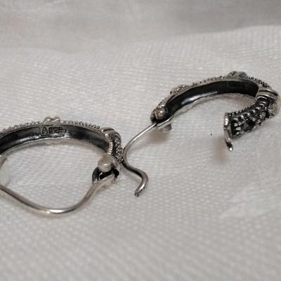 Stunning Marcasite 925 Hoop Earrings