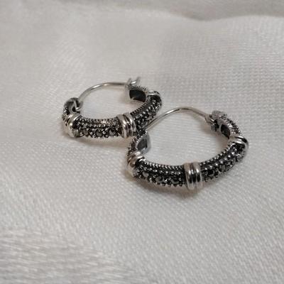 Stunning Marcasite 925 Hoop Earrings