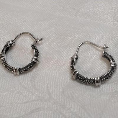 Stunning Marcasite 925 Hoop Earrings