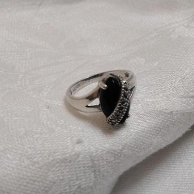 Stunning Black Onyx With Marcasite Sash 925 Ring Size 8