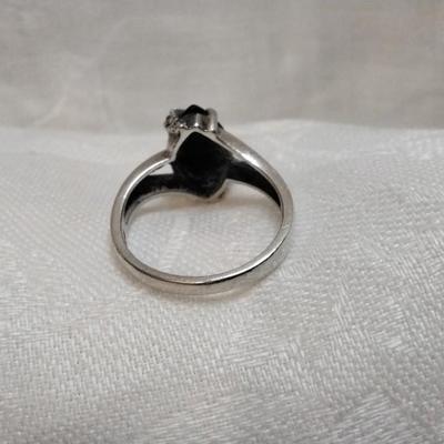 Stunning Black Onyx With Marcasite Sash 925 Ring Size 8