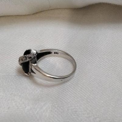 Stunning Black Onyx With Marcasite Sash 925 Ring Size 8