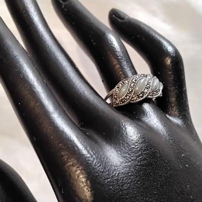Antique Jade And Marcasite 925 Ring Size 8