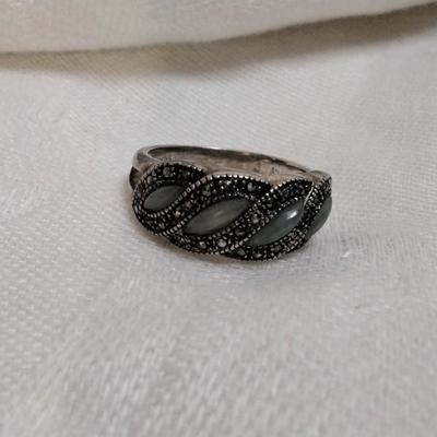 Antique Jade And Marcasite 925 Ring Size 8