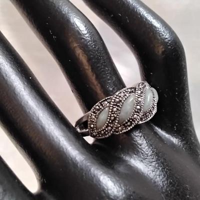 Antique Jade And Marcasite 925 Ring Size 8