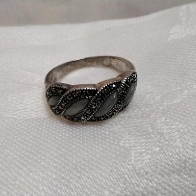 Antique Jade And Marcasite 925 Ring Size 8