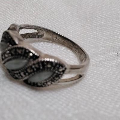 Antique Jade And Marcasite 925 Ring Size 8