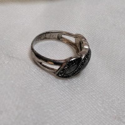Antique Jade And Marcasite 925 Ring Size 8