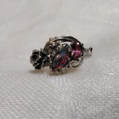 One Of A Kind Antique Opal And Rhodolite Garnet 925 Ring With Rose Size 7.5