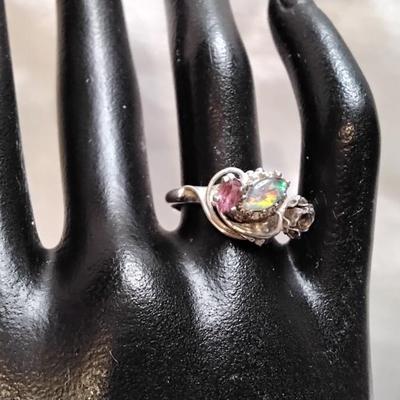 One Of A Kind Antique Opal And Rhodolite Garnet 925 Ring With Rose Size 7.5