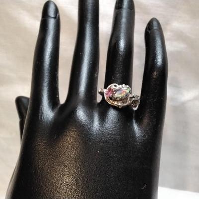 One Of A Kind Antique Opal And Rhodolite Garnet 925 Ring With Rose Size 7.5