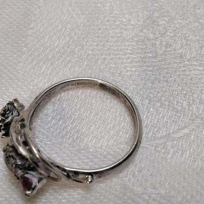 One Of A Kind Antique Opal And Rhodolite Garnet 925 Ring With Rose Size 7.5
