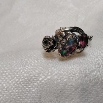 One Of A Kind Antique Opal And Rhodolite Garnet 925 Ring With Rose Size 7.5
