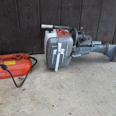 Vintage 5 Hp Sea King Boat Motor with gas can