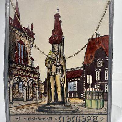 Vintage Collectible Stained Color Glass of German Monument Bremen Roland in Town Square