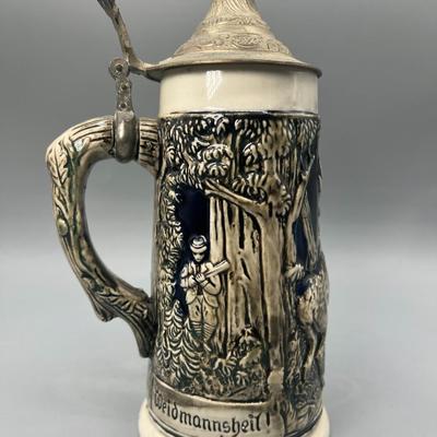 Vintage Antique Cobalt Lidded German Beer Stein Mug