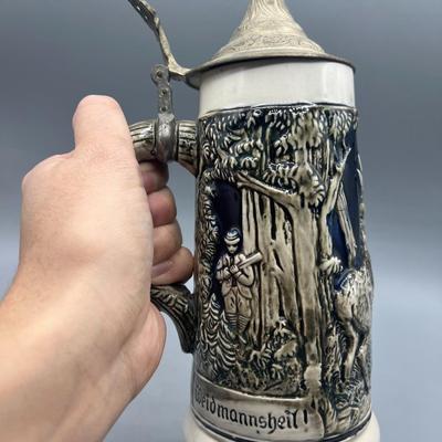Vintage Antique Cobalt Lidded German Beer Stein Mug