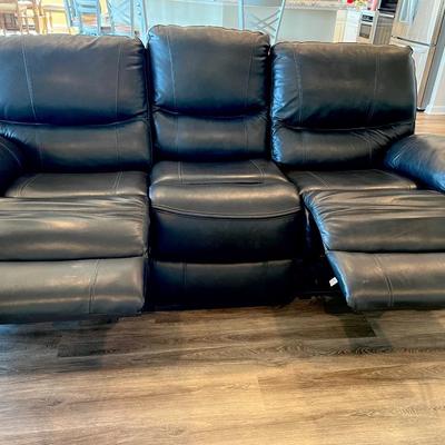 BLACK LEATHER, POWER RECLINER SOFA