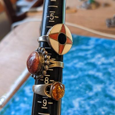 3 Beautiful Sterling Silver Rings with Various Stones