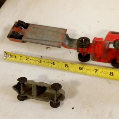 LOT 188    OLD TOOTSIE TOY TRUCK TRAILER AND RACE CAR