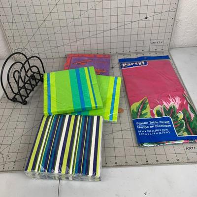 #150 Napkin Holder, Table Cloth, Napkins and Plastic Straws
