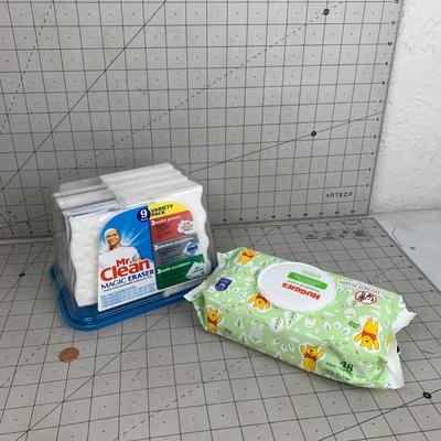 #162 Mr. Clean Magic Erasers and Huggies Natural Care Wipes