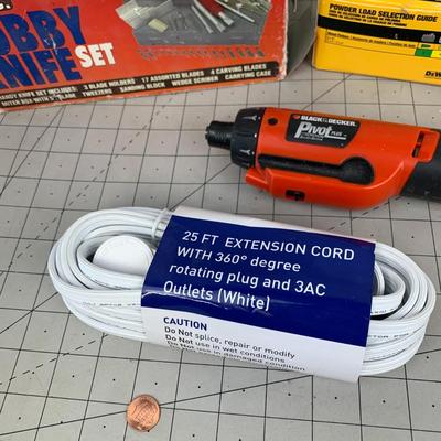 #219 30pc Hoby Knife Set, B&Decker Pivot Plus Drill Drive, DeWalt Nails and Extension Cord