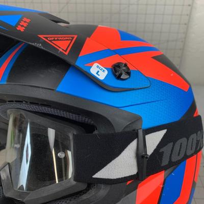 #245 HJC CS-MX II Red/Blue Helmet Size Large with Goggles