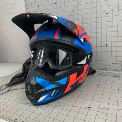 #245 HJC CS-MX II Red/Blue Helmet Size Large with Goggles