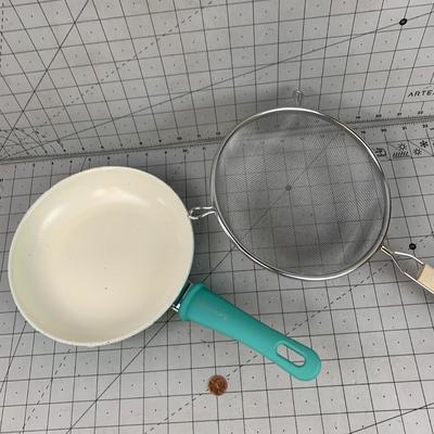 #312 Blue Frying Pan and Strainer
