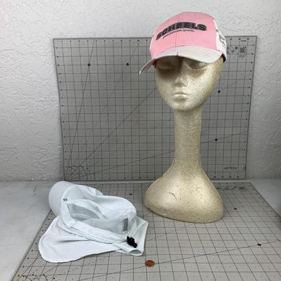#328 Scheels Pink Hat and Columbia White Hat/Cover