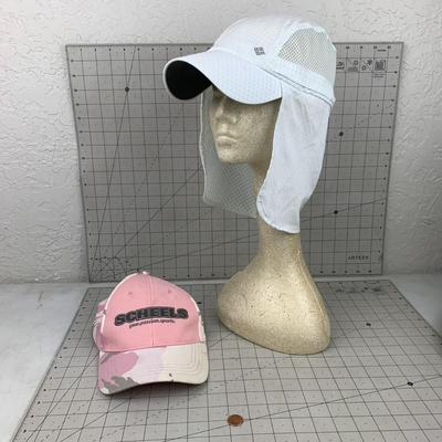 #328 Scheels Pink Hat and Columbia White Hat/Cover