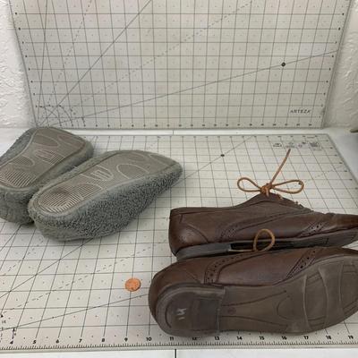 #332 Gray Slippers and Size 9 Nicole Brown Oxford Shoes