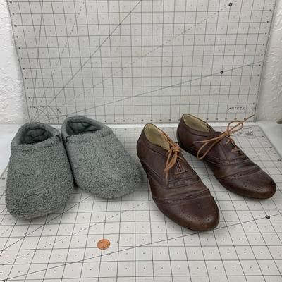 #332 Gray Slippers and Size 9 Nicole Brown Oxford Shoes