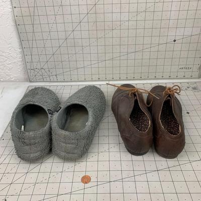 #332 Gray Slippers and Size 9 Nicole Brown Oxford Shoes