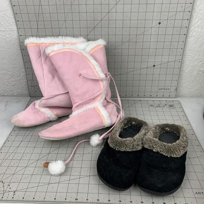#338 Pink Slipper Boots and Black Slippers
