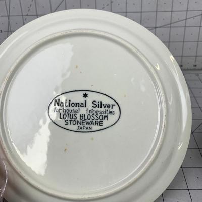 #349 National Silver Lotus Blossum Stoneware Japan Plates