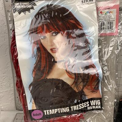 #387 Tempting Tresses Red/Black Wig, Halloween Mask and Spiders
