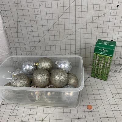 #510 Glass Icicle Ornaments and Silver Ornaments