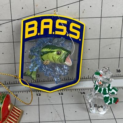 #518 Bass, Train and Snowman Ornaments