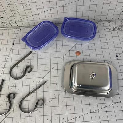 #523 Hooks, Plastic Food Container and Serving Dish