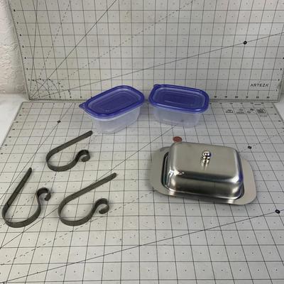 #523 Hooks, Plastic Food Container and Serving Dish