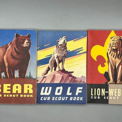Vintage Lot of 1950's Bear, Wolf, & Lion Boy Scout of America Handbooks