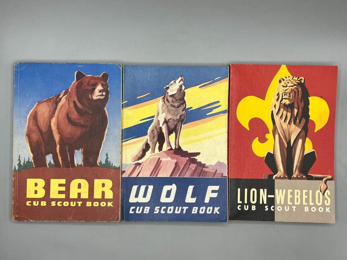 Vintage Lot of 1950's Bear, Wolf, & Lion Boy Scout of America Handbooks