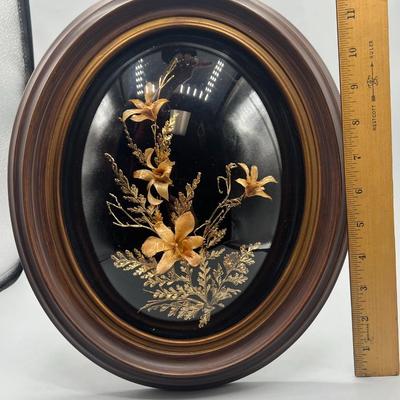 Retro Framed Flora-Hawaii Petrified 24 Karat Gold Maui Flowers Art Piece