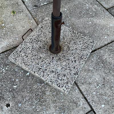 1118 Red Market Umbrella (Faded) and Granite Base with Wheels Stand