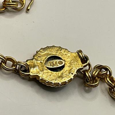 1152 Antique Circa 1880 Button Necklace with Button Bracelet and Roman Gold Tone Bracelet