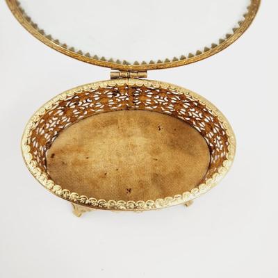 VINTAGE ORMOLU GOLD TONED FILIGREE JEWELRY BOX