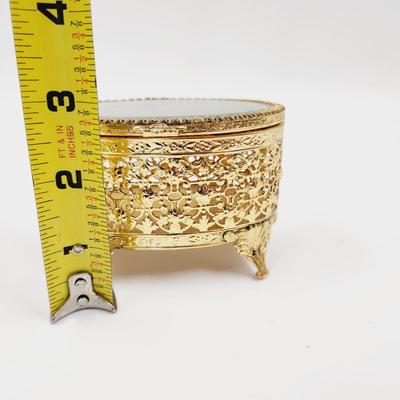 VINTAGE ORMOLU GOLD TONED FILIGREE JEWELRY BOX