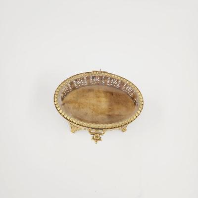VINTAGE ORMOLU GOLD TONED FILIGREE JEWELRY BOX